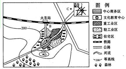 下圖是我國東南沿海某城市規劃圖.請讀圖分析回答.(1)該圖農業基地如果種植經濟作物可種植 A.甘蔗 B.甜菜 C.水稻 D.棉花(2)圖中規劃的該城市北部的果園用地可種植( ) A.香蕉 B.蘋果 C.柑橘 D.椰子(3)計劃在①②③④⑤中選擇合適位置建下列工業基地或工廠.請在工業基地或工廠后面的橫線上寫出相應序號.飲料工業基地 .鋼鐵工業基 題目和參考答案