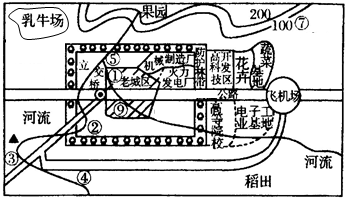 下圖是我國東南沿海某城市規(guī)劃圖.請讀圖分析回答.(1)該圖農(nóng)業(yè)基地如果種植經(jīng)濟(jì)作物可種植 A.甘蔗 B.甜菜 C.水稻 D.棉花(2)圖中規(guī)劃的該城市北部的果園用地可種植( ) A.香蕉 B.蘋果 C.柑橘 D.椰子(3)計(jì)劃在①②③④⑤中選擇合適位置建下列工業(yè)基地或工廠.請?jiān)诠I(yè)基地或工廠后面的橫線上寫出相應(yīng)序號.飲料工業(yè)基地 .鋼鐵工業(yè)基 題目和參考答案